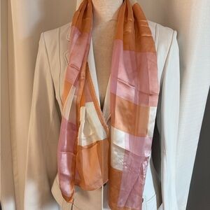 Vintage Jones New York 100% Silk Pink and Orange Checkered Scarf